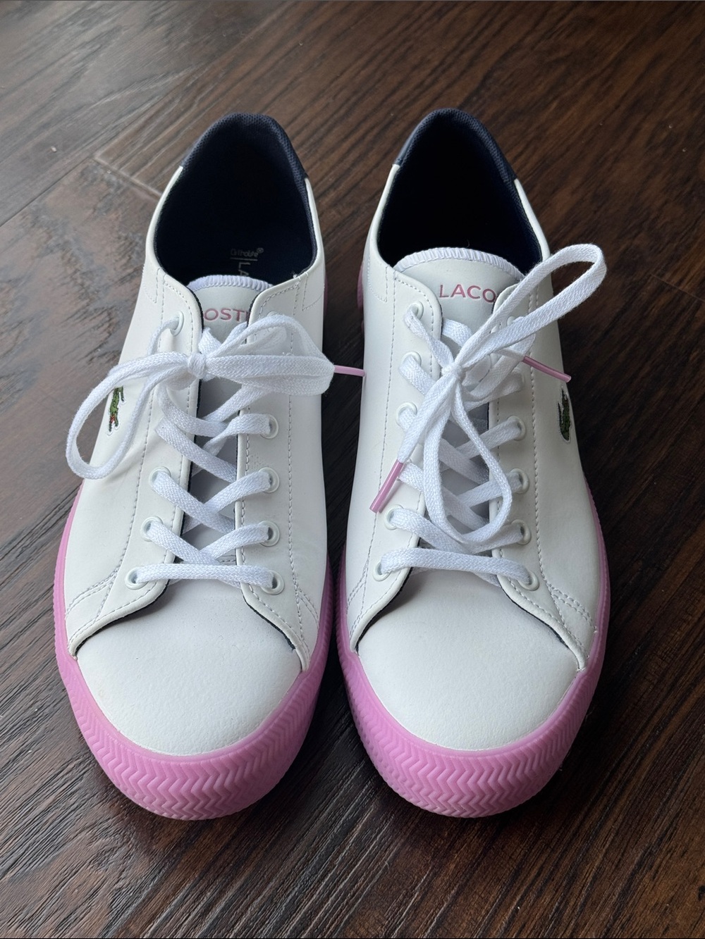Lacoste White Low-Top Sneakers with Pink Rubber Sole
